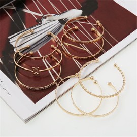 8Pcs Bohemian Indian Chunky Stackable Faux Pearl Rhinestone Bead Bangle Bracelet Set Multilayer Boho Leopard Print Cable Bracelet for Women African Wedding Jewelry Birthday Gift-I 8pcs