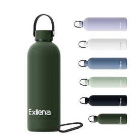 Exllena Insulated Water Bottles 1.5L with Handle Lid and Clip, Double Wall Vacuum Water Bottle Keeps Drinks Cold for 24 Hours/Hot for 12 Hours, Stainless Steel Water Bottle, BPA Free, Pine Green