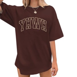 Lubpow Christian Shirts for Women Oversized YHWH Tshirts Jesus Faith T Shirt Inspirational Tees Casual Bible Verse Tops(Coffee,M)