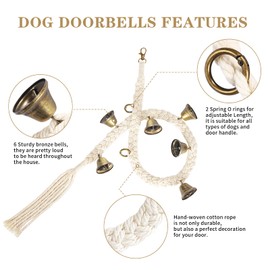 KLOGTSIND 2 Pack Dog Bells for Door Potty Training, Handwoven Cotton Rope Dog Doorbell with 6 Extra Loud Bells, Adjustable Dog Door Bells for Small Medium Large Dogs to Ring to Go Outside