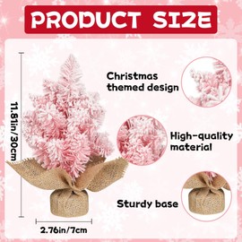 15.7 Inch Mini Pink Snow Christmas Tree Pink Artificial Christmas Tree with Burlap Base Tabletop Small Christmas Tree Ornaments Winter Holiday Decoration for Home Office Party Xmas New Year Gifts