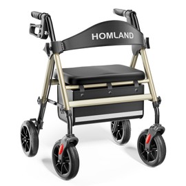HOMLAND Rollator Walkers for Seniors with Seat, 8" All Terrain Wheels, Durable Aluminum Frame, Lightweight Foldable Walker with Ergonomic Seat, Height Adjustable Rolling Walker