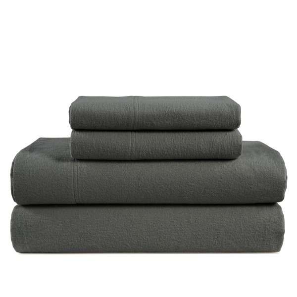 LANE LINEN 100% Cotton Flannel Sheets Set - Queen Size Flannel Sheets, 4-Piece Luxury Bedding Sets, Lightweight, Brushed for Extra Softness, Warm and Cozy, 15" Deep Pocket - Charcoal