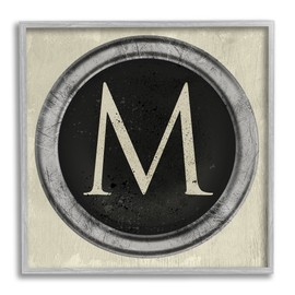 Stupell Industries Letter M Initial Vintage Shape Typewriter Key, Designed by Daphne Polselli Gray Framed Wall Art, 24 x 24, Beige