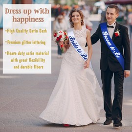 JXYCBZYing 2 Pcs Bride to Be and Groom to Be Sash, Blue & White Bachelorette & Bachelor Sashes for Bridal Shower Wedding Hen Party Decorations Lucky Mr & Future Mrs Engagement Gifts (White and Blue)