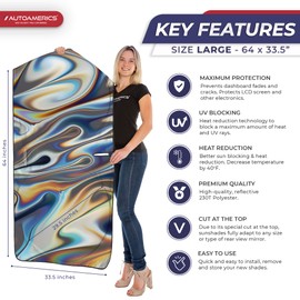 Autoamerics 1-Piece Windshield Sun Shade - Chrome Liquid Foldable Car Front Window Sunshade for Cars SUV Truck - Heat Blocker Visor Protector Blocks Max UV Rays and Keeps Your Vehicle Cool - Large