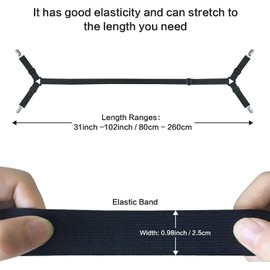 2 Piezas Sujetadores para Sábanas, Ajustables Elásticos Correas Cama Clips para Sábana Bajera Fundas de Colchón Sofá (Tipo Largo -Blanco)