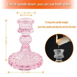ECHFSM Glass Candlestick Holder,Striped Taper Candle Holders ，Set of 6 Candle Holders for Table Centerpieces, Home Decor,Valentine's Day,Weddings and Parties (Pink Dimond)
