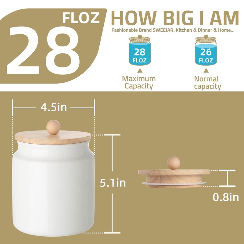 Sweejar Ceramic Kitchen Canisters, 28 FLOZ Porcelain Food Storage Jar