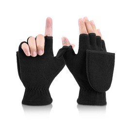 HieoAnir Winter Gloves Thermal Fingerless Gloves Convertible Flip Top Mittens Warm Polar Fleece Gloves for Running Driving Typing (Black, L)