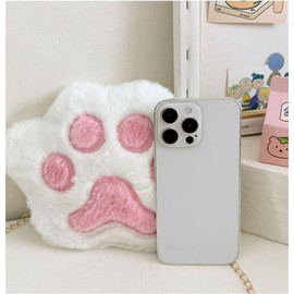 Cute Plush Cat Paw Shoulder Purse - Fluffy Crossbody Bag with Chain Strap for Girls & Women - Warm Casual Travel Storage & Shopping Bag