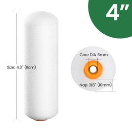 VOOMEY Mini Paint Roller,Small Paint Roller,4-Inch Foam Paint Roller with Foam-Covered Ends,10 Pack 4 Inch Small Paint Roller Covers,Roller Paint for Painting Walls,Cabinets,Corner,Cupboards,Doors