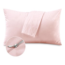 Hitime Standard Size Waterproof Pillow Protector, 2Pack Pink,Breathable Pillow Cover, Cooling Pillow Case Protector with Zipper, Super Soft Pillow Case Cover