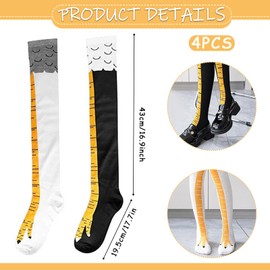 4Pcs Chicken Socks, Chicken Socks Women, Funny Chicken Feet for 3D Cartoon Weird Lovers,Mens Womens, Chicken Leg for Cosplay and Party Accessories (Black Yellow/White Yellow)