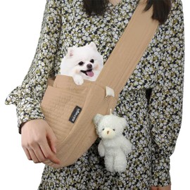 NATUYA Small Dog Carrier Sling Dog Sling Carrier for Small Dogs Puppies Cats, Big Pouch Safety Leash Pet Sling Carrier for Walking Outdoor Travel (Brown, Canvas)