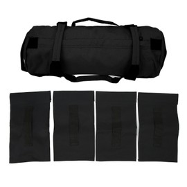 Workout Sandbag Oxford Fabric 6 Handles Easy Adjustment Multi Purpose Fitness Weight Bag with Filler Bags for Indoor Gym Black