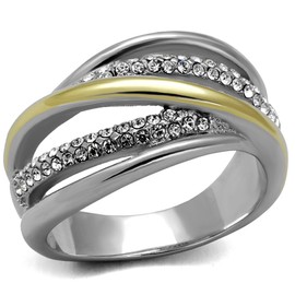 Marimor Jewelry Womens Stainless Steel Two Toned 14K Gold Plated Micro Pave Crystal Fashion Ring Size 9