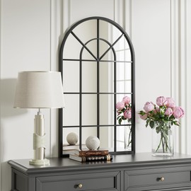 ZMYCZ Wall Mounted Mirror, Arched Bathroom Wall Mirror, 30"x20" Windowpane Arch Top Mirror, Farmhouse Mirror, Window Mirror with Metal Frame, Mirror Wall Decor for LivingRoom or Bedroom (Black)