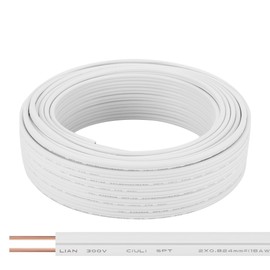 SPTDACSFP SPT-2 50FT 18/2 Electrical Wire, 18 Gauge 2 Conductors Lighting Copper Wire, Hookup LED Lighting Strips Flexible Wire Extension Cord, White