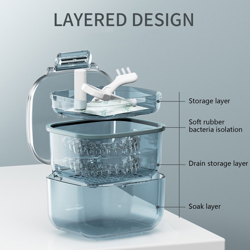 Three Layer Braces Case Denture Retainer Orthodontic Organizer Drainage Layered