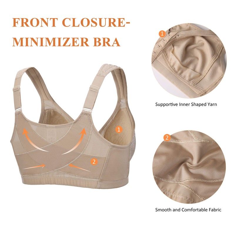 Curyon Women’s Minimizer Bra Front-Close Bras Wireless Full Figure Wirefree