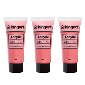 KINGART 500-117 PRO Artist Quality PINK Acrylic Paint, 22ml (0.74oz) Tubes, 3 Pack - Set (66ml Total), Pink