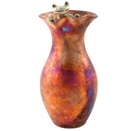 American Made Decorative Raku Pottery Vase with Peekaboo Frog Accent