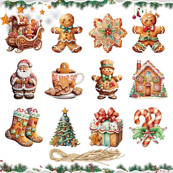 Vordpe Pack of 24 Christmas Tree Decorations, Gingerbread Man Christmas Tree Decoration, Christmas Tree Pendant, for Christmas Ornament, Small Christmas Decoration for DIY