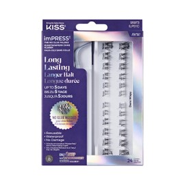 KISS ImPRESS Falsies - Ciglia autoadesive a lunga durata, Demi Wispy, durata prolungata di 5 giorni, 24 cluster di ciglia naturali (5, 6, 8, 10, 12 e 14 mm), applicatore di precisione antiaderente