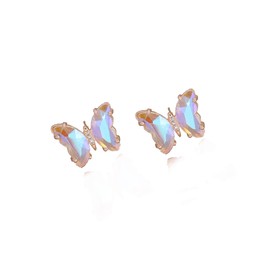 Locrccl Colorful Butterfly Stud Earrings Vintage Bohemian Enamel Cubic Zirconia Butterfly Cute Statement Aesthetic Earrings for Women Jewelry Mother's Day (A-white)