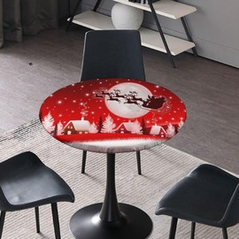 Elastic Edge Fitted Polyester Round Tablecloths, Christmas Eve Snowflake Washable Wipeable Table Cloths, for Outdoor Picnic Patio Party or Indoor Canteen Dinner Dining Tables Decor, Fit for 28" Table