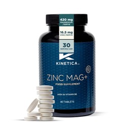 Kinetica Kinetica Sports Zinc Mag+ | 420mg Magnesium, 16.5mg Zinc, 193g Selenium & 4.8mg Vitamin B6/Serve, 30 Servings/90 Capsule Pack | 3 Capsules/Day| Scientifically Formulated Blend| Promotes Healthy Sleep