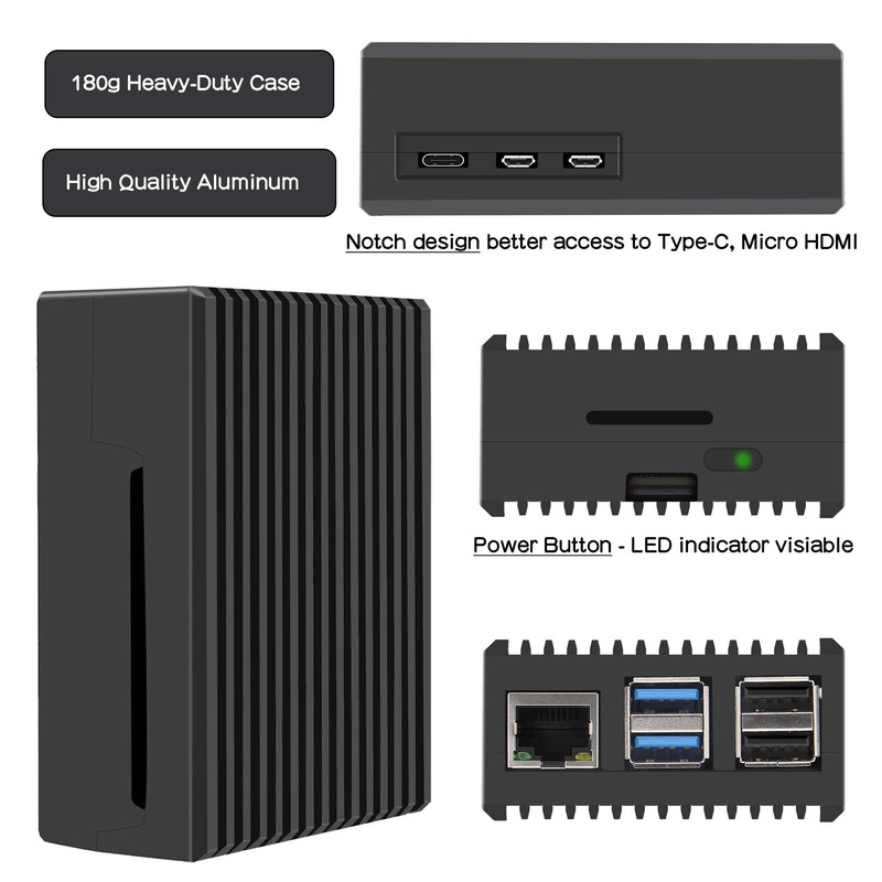 Geekworm Heavy-Duty Aluminum Passive Cooling Case for Raspberry Pi 5