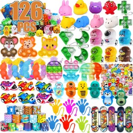 126 Pack Party Favors for Kids 3-5,Pop Fidget Toys, Classroom Prizes, Treasure Box Toys, Pinata Filler, Goodie Bag Stuffers, Treasure Chest, Prize Box Bulk Small Toys, Easter Egg fillers