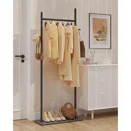 GUOHNHE Large Metal Coat Rack Freestanding, Modern Coat Hanger Stand with 2 Hooks and Heavy Rock Slab Base, Industrial Clothing Rack, Coat Stand, 25.6 x 11.8 x 68.9 In, Black, GYJ202LB