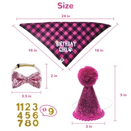 Dog Birthday Party Supplies, Small and Medium-Sized Dog Birthday Girl Triangle Scarf, Cute Hat 0-8 Personality Number, Dog Birthday Decoration Girl, Dog Birthday Scarf Girl.