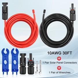 10AWG Solar Extension Panel Cable - 30FT Solar Wire with Waterproof Female and Male Connector and Solar Panel Adaptor Kit Tool PV Wire for RV, Home, Boat, Solar Panels(30feet Red + 30feet Black)