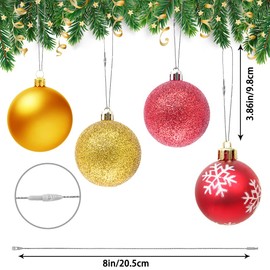 XIMISHOP 200PCS Sliver Christmas Ornament Hangers String, Christmas Ribbon Ornament Hook Ropes Hanging String Precut with Snaps Locking for Xmas Tree Ornament Decorations