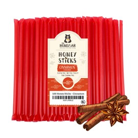 The Honey Jar Cinnamon Flavored Honey Sticks - Pure Honey Straws For Tea, Coffee, or a Healthy Treat - One Teaspoon of Flavored Honey Per Stick - Made In The USA with Real Honey - (100 Count)