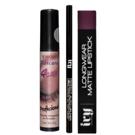Kit de Maquillaje Profesional, Rimel Prosa Negro Resistente al Agua, Labial Ivy Mate de Larga Duracion y Delineador Lapiz de Labios Ivy (Mrs. Rebel)