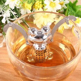 Joyzan Stainless Steel Tea Infuser, Loose Tea Leaf Mesh Strainer Teacups Leaves Steeper Filters Frog Shape Ball Diffuser Holder Drip Tray Hook Spices Seasonings Kitchen Cooking Hot Iced Filtering Brew