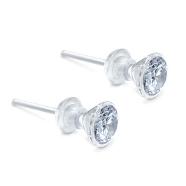 ALOTYA Medical Grade Plastic Earrings for Sensitive Ears, Nickel Free, Hypoallergenic Earrings for Girls and Women, Comfortable, Lightweight and Metal Free Cubic Zirconia Studs - Clear