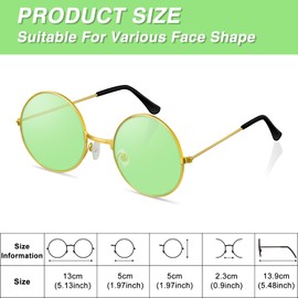 BOUBONI Hippie Sunglasses 70s Round Hippie Glasses Party Decoration Sunglasses for Women with Colored Glasses Cloth