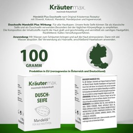 Kräutermax Almond Oil Soap Shower Soap for Men and Women - Solid Shower Gel Natural Cosmetics - Also as Solid Shampoo 2-in-1 - Natural Soap Piece 1 x 100 g