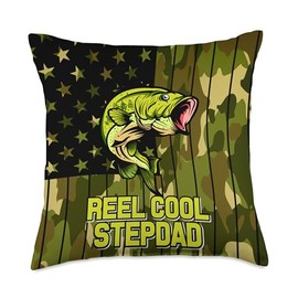 Vintage Reel Cool Stepdad - American Flag Patriotic Fishing Throw Pillow