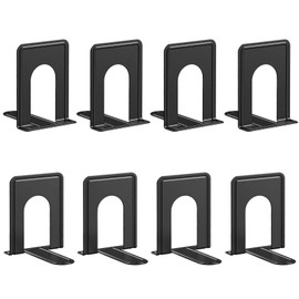 Optomni Bookends, Book End Supports Heavy Duty Metal Bookend Support, Book Ends Supports for Shelves Decor Home Office School 2 Pairs (Black, 4 Pairs/8 Pieces)