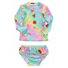 Aisyee Baby Girls Rash Guard Swimsuits Set for Girls Long Sleeve Bathing Suits with Bikini Bottom Two Piece Swim Set Ice Cream Colorful 18-24 Months
