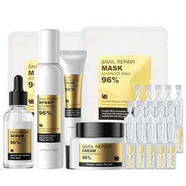 Snail Mucin Skincare Set Damen, Schneckenschleim Gesichtspflege Set, Anti-Aging Schnecken Hautpflege Set für unreine Haut, Pickel, Empfindliche Haut, Geschenkset Frauen und Teenager-Mädchen
