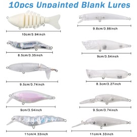 Crankbait Blanks Unpainted Fishing Lure Making Kit, Clear Minnow Hard Bait Set with Fishing Lure Eyes, Treble Hooks, Split Rings, Fishing Lure Stickers DIY Fishing Lure Kit 380pcs