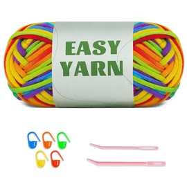 50g Rainbow Beginner Crochet Yarn for Crocheting and Knitting, Rainbow Yarn for Beginners, Beginner Crochet Yarn with Easy-to-See Stitches, Rainbow Color Yarn for Beginners Crochet Kit